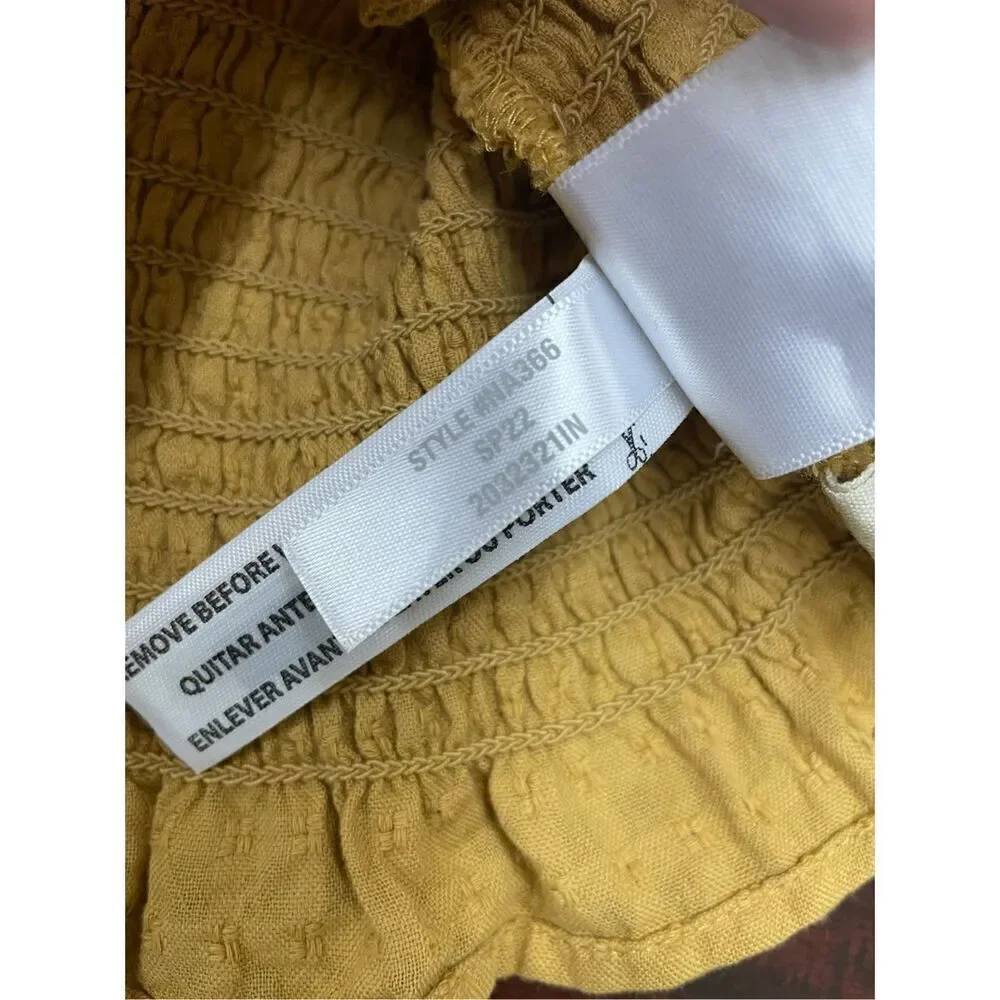 Madewell Mustard Lucie Puff-Sleeve Smocked Bodice Top Size X-Small